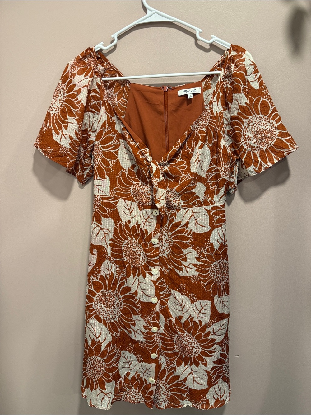 Madewell Rust Floral Button Mini Dress